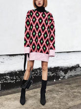 Load image into Gallery viewer, Fashion European And American Style High Collar Embroidery Contrast Color Love Geometry Pullover Sweater Top