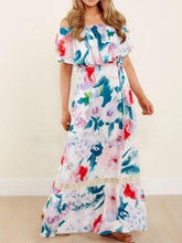 Load image into Gallery viewer, Off-The-Shoulder Print Lace Stitching Long Skirt