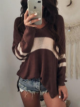 Load image into Gallery viewer, Knit V Neck Long Sleeve Stripe Tops Sweater
