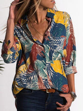 Load image into Gallery viewer, Casual V-Neck Floral Print Long Sleeve Mid-Length Blouse