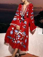 Load image into Gallery viewer, Bohemian Retro Sexy Print V-Neck Long-Sleeved Beach Long Dress