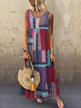 Load image into Gallery viewer, Bohemian Splicing Round Neck Sleeveless Maxi Dresses