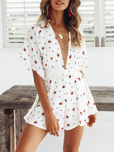 Load image into Gallery viewer, Print Deep V Neck Short Sleeve Summer Beach Rompers