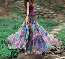 Load image into Gallery viewer, Bohemian Floral Printed Mid-Calf Pleated Chiffon Skirt