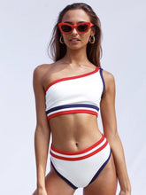 Load image into Gallery viewer, One-shoulder Swimsuit Split Striped Bikini
