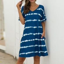 Load image into Gallery viewer, Summer Women Short Sleeve Loose Wavy Stripes Mini Dress