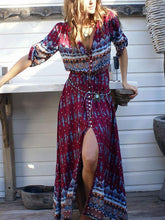 Load image into Gallery viewer, Chiffon Bohemia Floral 3/4 Sleeve V Neck Dress