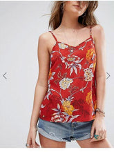 Load image into Gallery viewer, Spaghetti Neck Red Floral-Print Vest T-Shirt Tops
