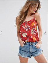 Load image into Gallery viewer, Spaghetti Neck Red Floral-Print Vest T-Shirt Tops