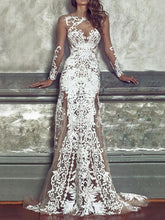 Load image into Gallery viewer, Sexy Lace Emboridered Hollow Round-neck Floor Maxi Dress