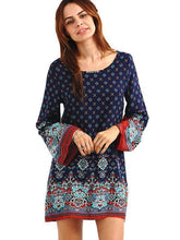 Load image into Gallery viewer, Vintage Printed Flared Sleeve Round-neck Dress