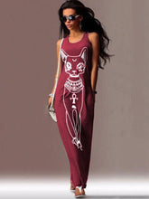 Load image into Gallery viewer, Cat Printed Straps Sleeveless Maxi Dress