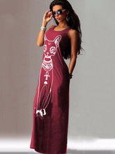 Load image into Gallery viewer, Cat Printed Straps Sleeveless Maxi Dress