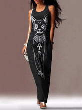 Load image into Gallery viewer, Cat Printed Straps Sleeveless Maxi Dress