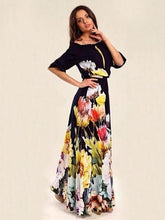 Load image into Gallery viewer, Floral Printed Off-the-shoulder Half Sleeves Maxi Dress