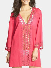 Load image into Gallery viewer, Pretty V-Neck Lace 3/4 Sleeve Blouse Cover-ups Tops