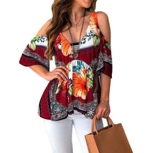 Load image into Gallery viewer, Summer Hot Women Clothes Casual Leisure Floral Shirt V Neck Tops Half Sleeve Blouse Beach