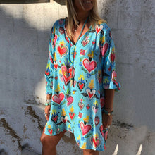 Load image into Gallery viewer, New Womens Casual Print V-Neck Short Sleeve Mini Dress