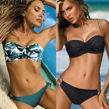 Load image into Gallery viewer, Printed Flowers Sexy Solid Color Bikini Women Swimwear Bandeau Biquini Swimsuit Female Bathing Suit Push Up Bikini Set Beachwear