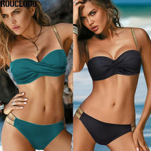 Load image into Gallery viewer, Printed Flowers Sexy Solid Color Bikini Women Swimwear Bandeau Biquini Swimsuit Female Bathing Suit Push Up Bikini Set Beachwear