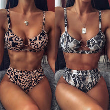 Load image into Gallery viewer, Leopard Sexy Women High Waist Bikini Swimsuit Swimwear Female Bandeau Thong Brazilian Biquini Bikini Set Bathing Suit Bather
