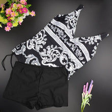 Load image into Gallery viewer, Two Piece Swimwear Women Plus Size Tankini Swimsuits with Shorts V neck Tankinis Set Swim Wear Black Print Bathing Suit 2XL