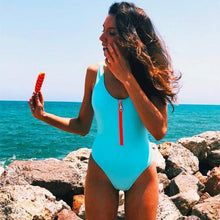 Load image into Gallery viewer, 2021 Striped Swimwear One Piece Swimsuit Women Backless Monokini Swimsuit Sport Bodysuit Beach Bathing Suit Swim Red White