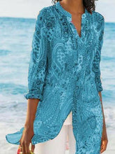 Load image into Gallery viewer, Plus Size Long Bohemian Jersey Nine Quarter Print Stand Regular Shirts