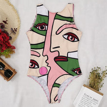 Load image into Gallery viewer, Swimsuit One-piece Bikini Personality Abstract Printed Swimsuit Female Sleeveless Monokini