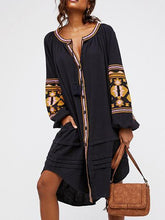 Load image into Gallery viewer, National Style Inwrought Floral-Print Deep V Neck Loose Bohemia Dress