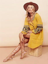 Load image into Gallery viewer, National Style Inwrought Floral-Print Deep V Neck Loose Bohemia Dress