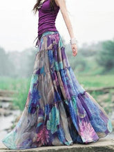 Load image into Gallery viewer, Bohemian Floral Printed Mid-Calf Pleated Chiffon Skirt