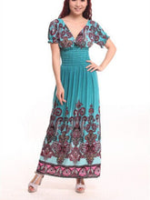 Load image into Gallery viewer, Bohemian Slim Short Sleeved Tuxedo Resort Beach Skirt Print Dress