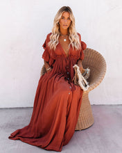 Load image into Gallery viewer, Drawstring Long Skirt Sunscreen Shirt Beach Blouse V-Neck Dress