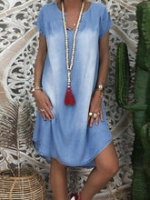 Load image into Gallery viewer, Women Short Sleeve V Neck Denim Jean Dress