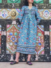 Load image into Gallery viewer, Romantic Blue Floral 3/4 Sleeve Bohemia Dress Maxi Dress