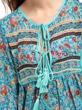 Load image into Gallery viewer, Romantic Blue Floral 3/4 Sleeve Bohemia Dress Maxi Dress