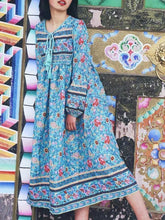 Load image into Gallery viewer, Romantic Blue Floral 3/4 Sleeve Bohemia Dress Maxi Dress