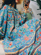 Load image into Gallery viewer, Romantic Blue Floral 3/4 Sleeve Bohemia Dress Maxi Dress