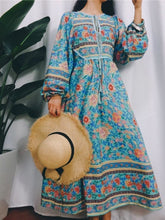 Load image into Gallery viewer, Romantic Blue Floral 3/4 Sleeve Bohemia Dress Maxi Dress