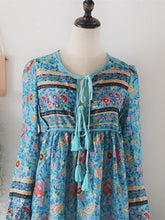 Load image into Gallery viewer, Romantic Blue Floral 3/4 Sleeve Bohemia Dress Maxi Dress