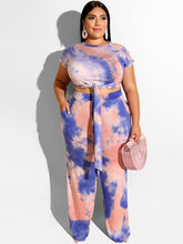 Load image into Gallery viewer, Summer Women Short Sleeve Wide Leg Pant 2 Piece Set Tie Dye Tracksuit Casual Loose Outfits