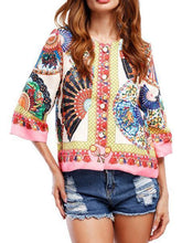 Load image into Gallery viewer, Bohemia Floral Printed Flared Sleeves Outwear Tops