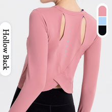 Load image into Gallery viewer, Sports Yoga Wear Women's Loose Slimming Blouse and Quick-drying Sportswear Solid Color Long-sleeved Yoga Wear with Hollow Back