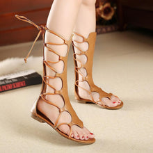 Load image into Gallery viewer, Gladiator Cross Strap Thong Roman Leather Strap Flat Sandals