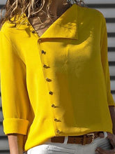 Load image into Gallery viewer, Casual Solid Color Irregular Diagonal Collar Button Long Sleeve Shirt