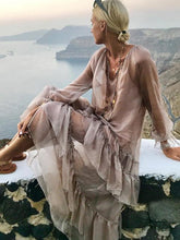Load image into Gallery viewer, 2018 New Long Sleeve Solid Color Splice Maxi Dress