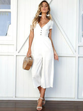 Load image into Gallery viewer, Solid Color V Neck Short Sleeve Wide Leg Pants Jumpsuit