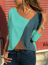 Load image into Gallery viewer, Stitching Contrast Color Round Neck Long Sleeve Casual T-Shirt Top
