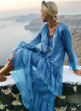 Load image into Gallery viewer, 2018 New Long Sleeve Solid Color Splice Maxi Dress